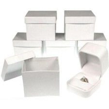 6 White Faux Leather Ring Displays Jewelry Showcase Box