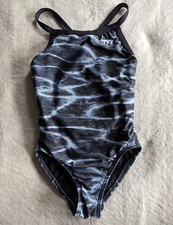 TYR One Piece Swimsuit Womens Size 28 Grey Gray White Black