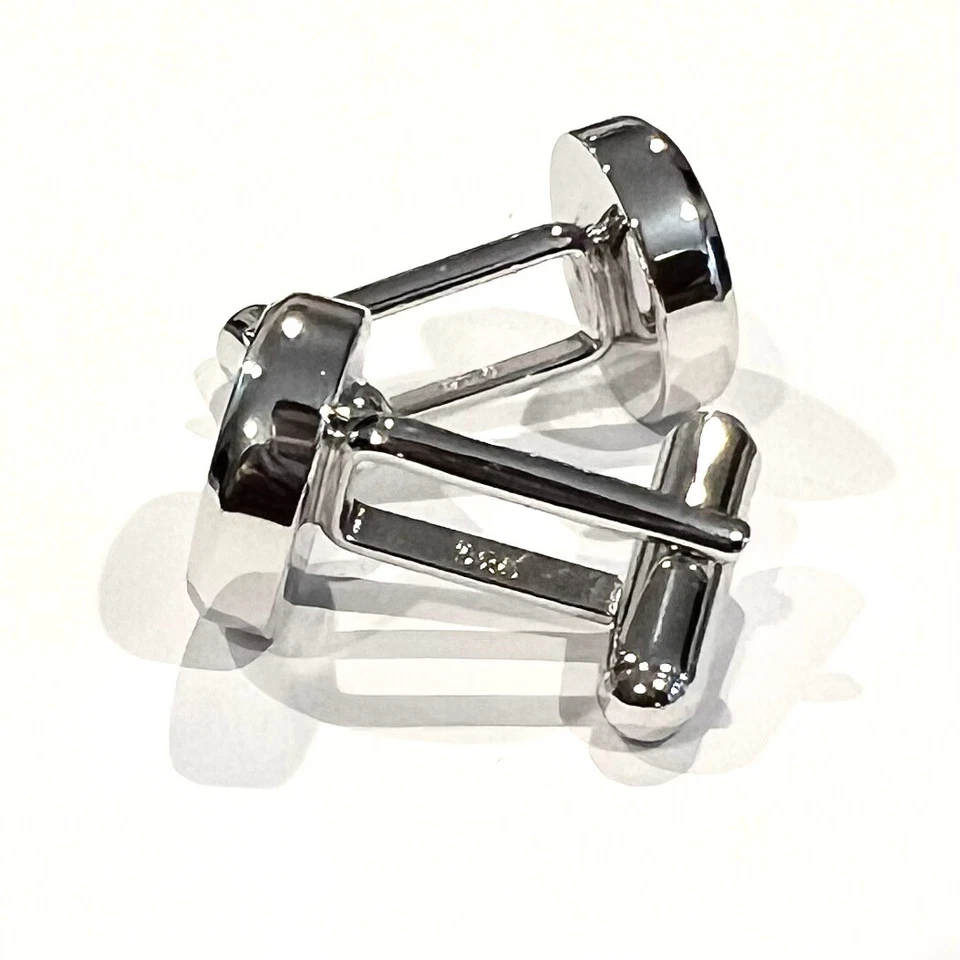 925 Sterling Silver Bevel Edge Round Black Wood Cufflinks In Box Men Cufflinks - Image 3 of 4