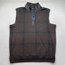 Fairway & Greene F&G "Sample" Golf Soft 1/2 Zip Sleeveless Sweater Large Brown