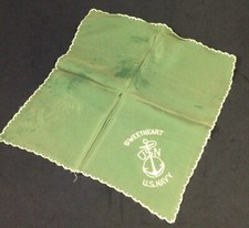 Vintage WWII Era US Navy Silk Sweetheart Handkerchief - Embroidered Anchor