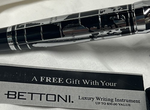 UW wisconsin Bettoni Luxury Black & Silver World Map Rollerball Pen NEW snap cap - Picture 4 of 24