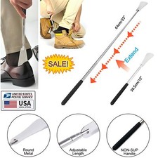 Extendable Shoe Horn Stainless Steel Retractable Non Slip Handle Elders Flexible