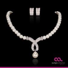 Brautschmuck Schmuckset Perlen Collier Kette Ohrringe Kreaolen Kristall Hochzeit