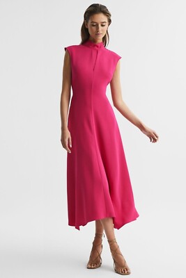 reiss pink midi dress Reiss Petra Draped-Front High-Neck Midi Dress