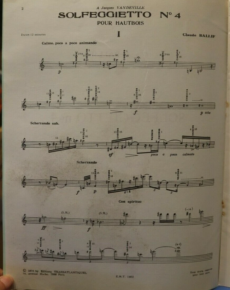 Oboe alone  Solfeggietto No. 4  by Claude Ballif New Out of print - Image 3 of 4