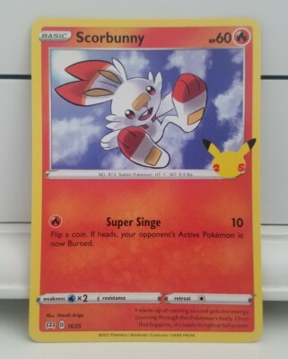 Pokemon Card * SCORBUNNY 16/25 * McDonalds 25th Anniversary 2021 Promo  Cards