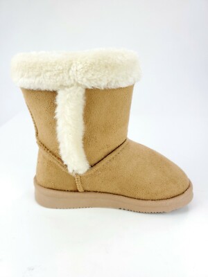 Fab Kids Fabkids tan brown faux fur trim fuzzies Winter Snow Boots Size 7
