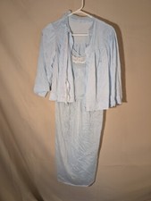 Vintage Spotlight Nylon Nightgown  Robe Set Blue Lace Trim Medium RN14528