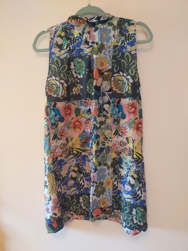 Johnny Was Floral 100% Silk Button Collar Tunic Oversized Sleeveless Shirt Sz S - Picture 8 of 8
