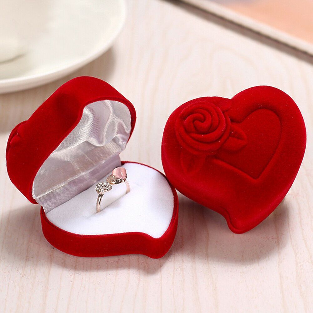 Engagement Cute Luxury Jewelry Box Velvet Ring Box Wedding Ring Box Red  Heart