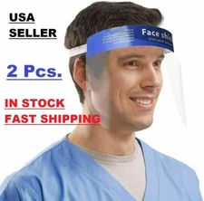 2 Pcs Reusable Safety Face Shield Full Protection Clear Anti-fog Visor Guard NEW