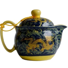 Porcelain Teapot 12oz Chinese Dargon Waves Pattern Stainless Mash Infuser for...