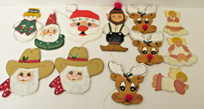 Vtg Lot of 12 Large Flat Wooden Hand Painted Wood Christmas Ornaments Country