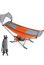 Hammock with Adjustable Sunshade Canopy and Steel Stand, Outdoor Camping Hammock
