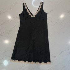 Victoria's Secret Slip Nightie Dress Lingerie Women Large Black Satin Lace Trim