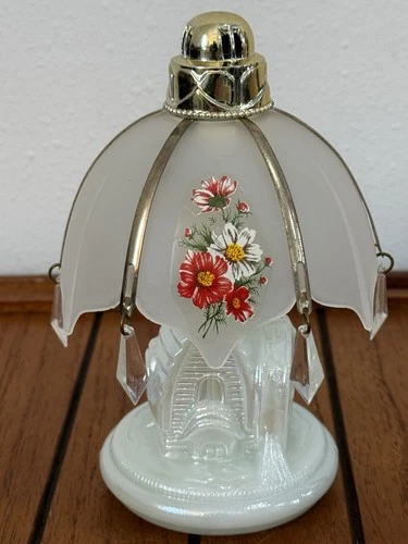 Vintage Avon Milk Glass Lamp Cologne Bottle Floral Shade Prisms