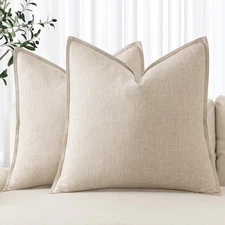 MIULEE Decorative Linen Pillow Covers 18 x 18 (Pack of 2), Natural Beige 