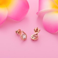925 Sterling Silver Rose Gold Plated Teardrop CZ Stud Earrings