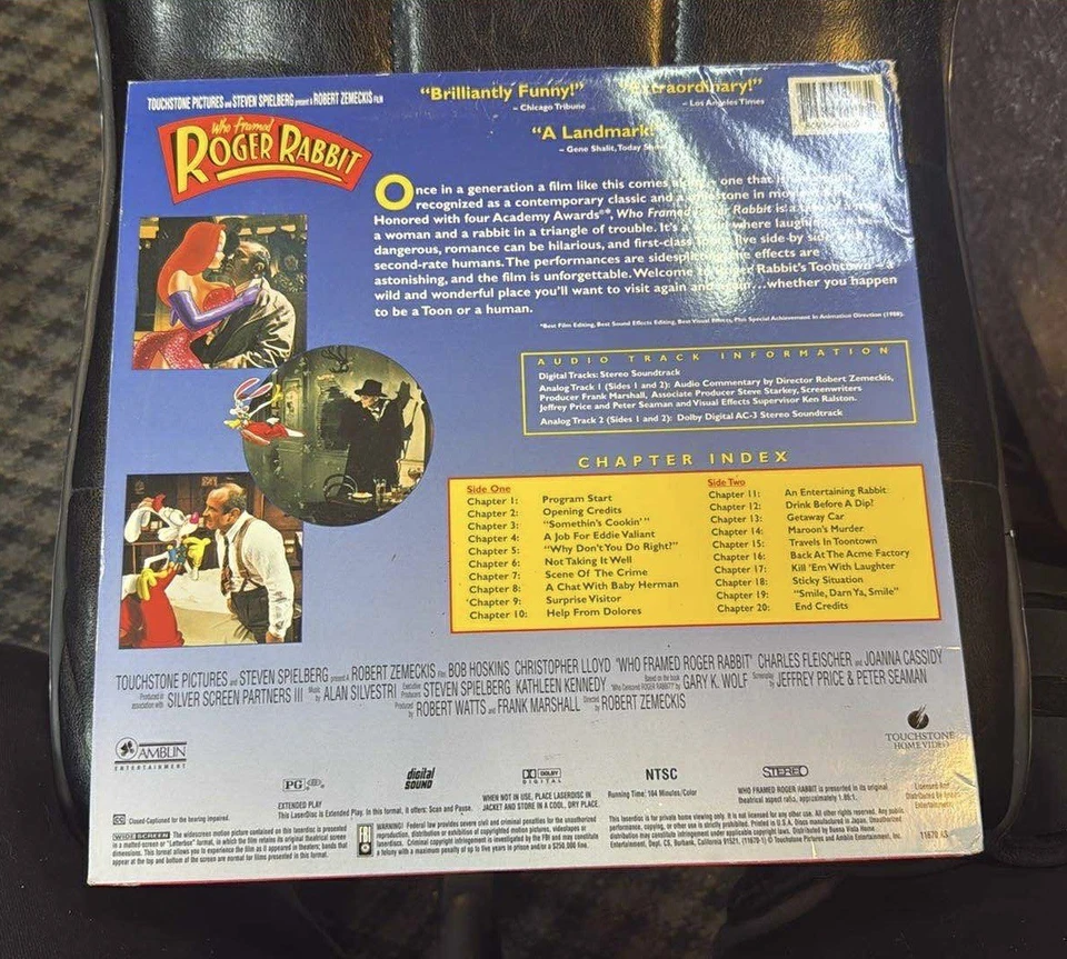 WHO FRAMED ROGER RABBIT (1988) Bob Hoskins LaserDisc - Widescreen Edition - Image 2 of 2