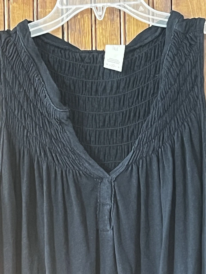 Jersey We The Free Talla Mediano Negro Cuello en V Fluido Tanque Lino/Algodón BOHO Calado Foto 3 de 4