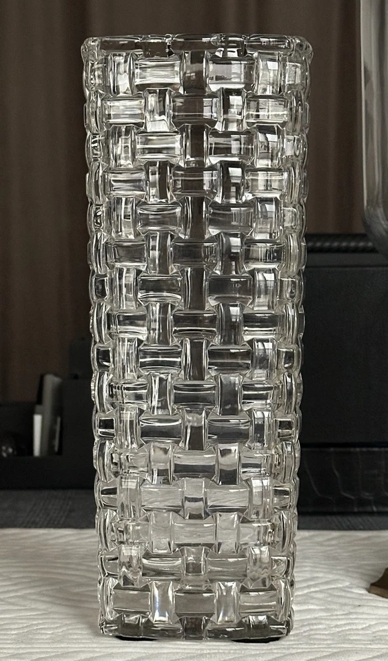 NOVO VASO DE CRISTAL TRANÇA PADRÃO DE TECIDO DE CESTA ABSOLUTAMENTE DESLUMBRANTE JOGA NA LUZ - Imagem 3 de 4