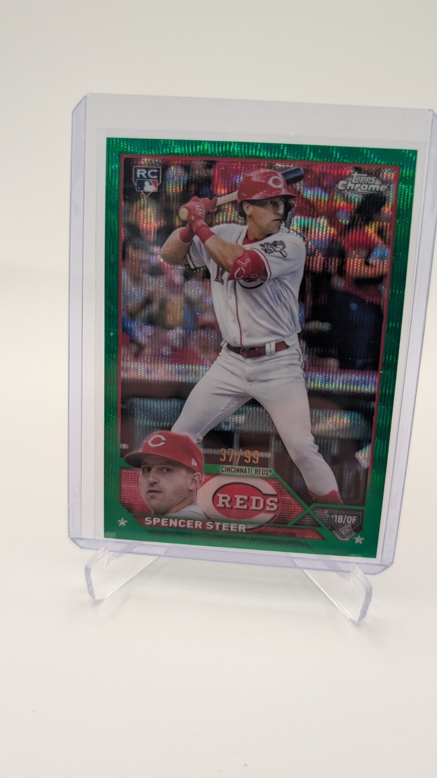 2023 Topps Chrome - Spencer Steer #146 Green Wave Refractor /99 (RC)