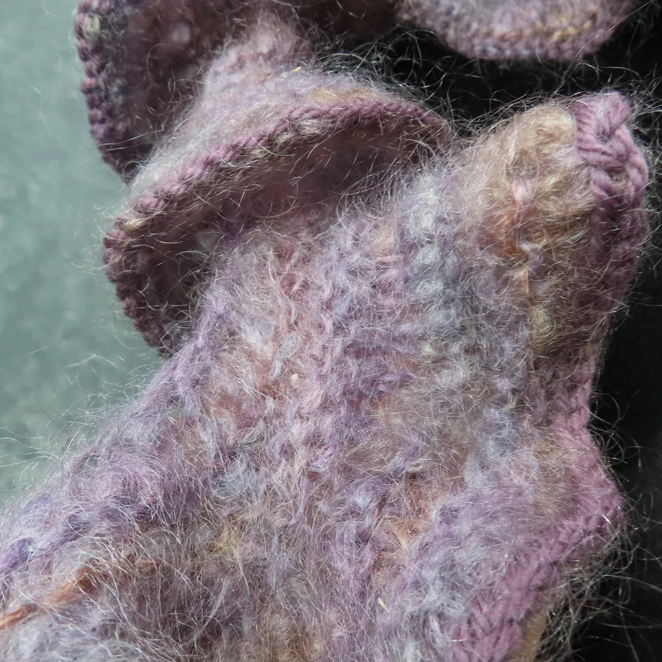 Bufanda hecha a mano con volantes para mujer talla única púrpura lavanda espiral punto difuso ganchillo Foto 4 de 4