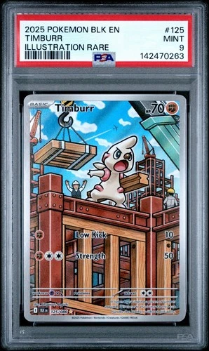 2025 Pokemon Black Bolt BLK En Timburr Illustration Rare #125 PSA 9