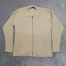 VTG Pendlen Sweater Mens Medium Cream 100 Virgin Wool Zip Cardigan Made in USA