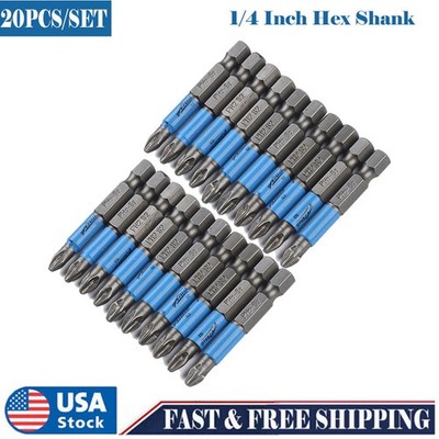 20Pcs 1/4'' Hex Shank Magnetic PH2 Screwdriver Drill Bit Anti-slip Hand Tool Set