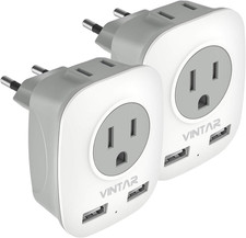 European Travel Plug Adapter, 2 Pack Type C Adapter for US to Europe 4
