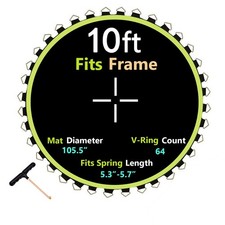 Trampoline Replacement Mat, Dia:105.5", Fits 10ft Frame, with 54/56/60/64 V-R...