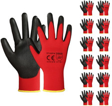 Guantes Trabajo PU Antideslizantes 12 Pares Rojos Talla L, Nuevo