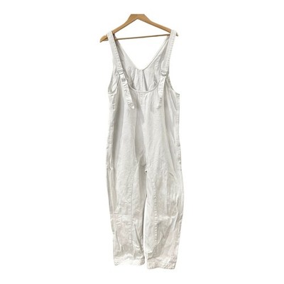 We The Free High Roller Railroad Jumpsuit M White Denim Overalls Barrel Leg