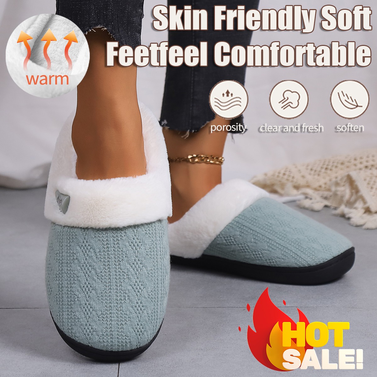 Men Women Winter Cotton Slippers Plush Warm Non-Slip Indoor Home Casual Shoes