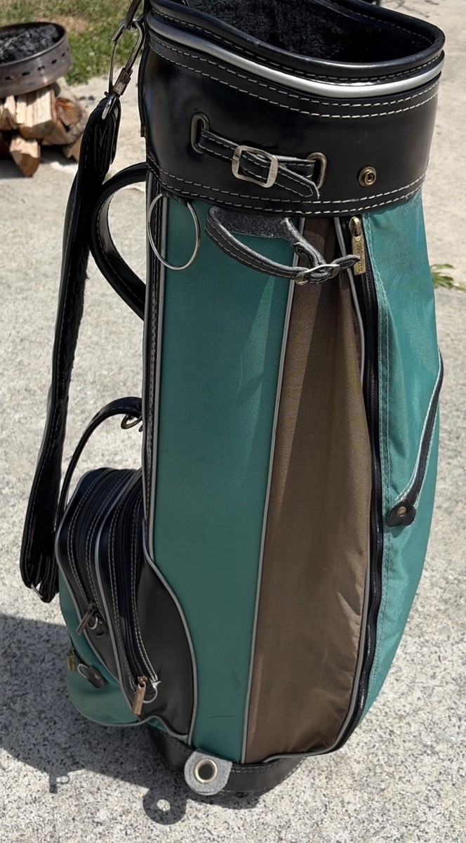 Vintage Mizuno Cart Golf Bag 80s/90s Black Green Leather Carry