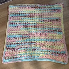 Hand Crochet Square Rainbow Baby Blanket Multicolor Pastel Cottagecore Knit