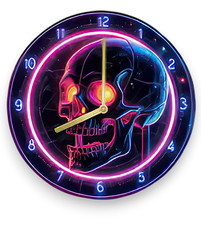 Neon Skull Wall Clock 8 Inch Silent Gothic Decor Unique Gift for Office Home