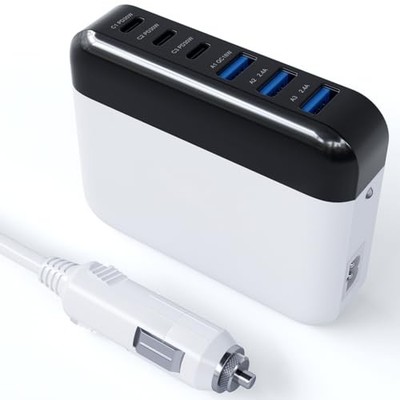 BESTEK Zigarettenanzünder Buchse 6-Port Auto Ladegerät 125W USB C/USB A Rapid