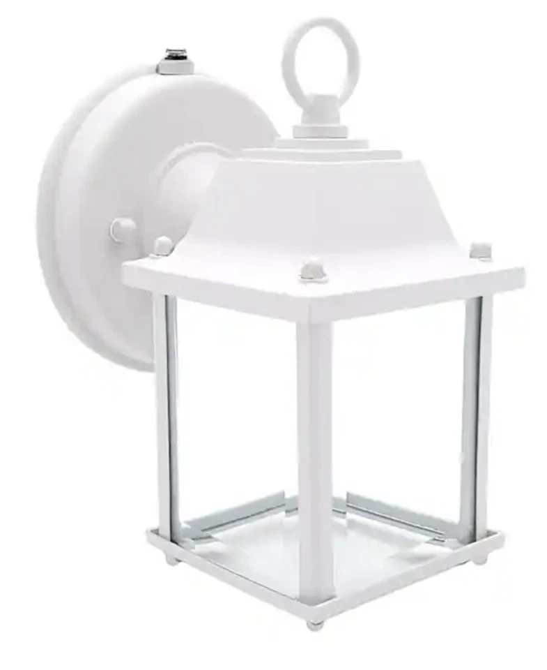 Maxxima 1-Light White LED Outdoor Wall Lantern Sconce w/Dusk to Dawn Sensor NEW - Image 1 of 4
