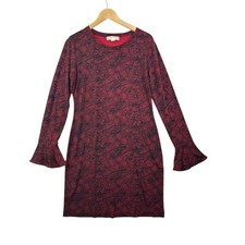 Michael Kors Flora Mesh Flounce Bell Sleeve Dress size Large Red/Black