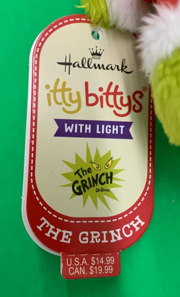 THE GRINCH - Dr. Seuss - Hallmark Itty bitty Plush Figure - With Light - NEW - Image 2 of 4