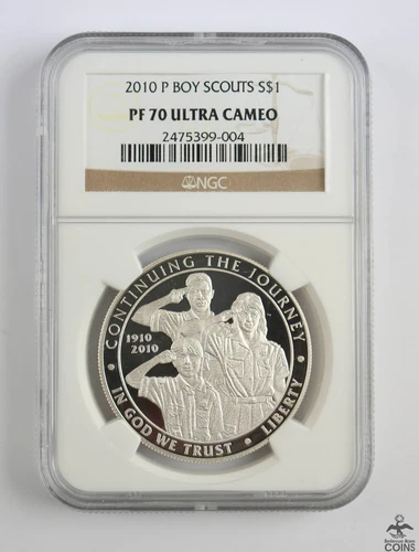 2010-P US $1 Silver Commemorative Coin BOY SCOUTS OF AMERICA NGC PF70 Ultra Cam