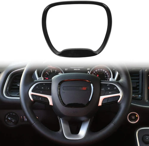 Black Steering Wheel Cover Trim Sticker Bezel For 2015+ Dodge Charger Challenger