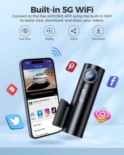 AZDOME 4K 2 Kanal Dash Cam WiFi GPS Front- und Heckkameras Parkmodus 1080P M300S - Bild 4 von 13