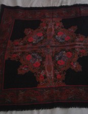 Vintage Challis by Berkshire Womans Scarf-Red Flowers w/Brown, Gray  Red Design