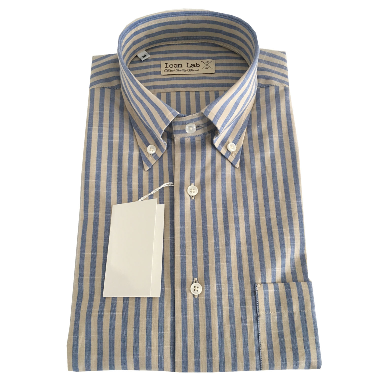 ICON LAB 1961 camicia uomo mezza manica Righe celeste/ экрю, 100% хлопок, обычный 
