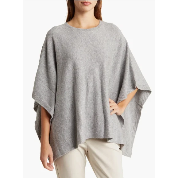 NWT- Vince Merino Wool & Cashmere Poncho Sweater, Heather Grey - One Size