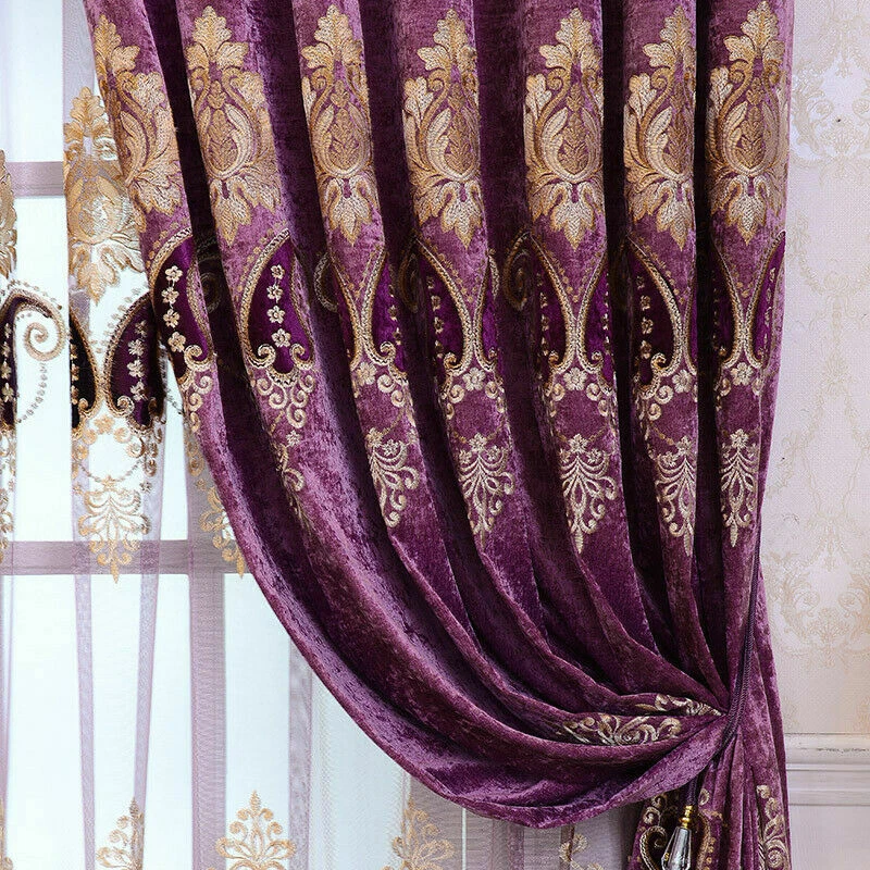 Embroidery Chenille Blackout Curtain Grommet Top Window Panels for Bedroom Retro - Image 4 of 4